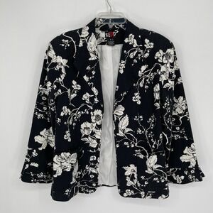90's Y2K Redd Jeans Women's Black Floral Sequin Open Front Blazer Jacket Size 14